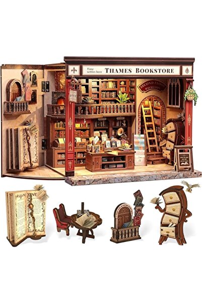TERRIFI Book Nook Kit Miniature House for Adults, DIY Wooden Bookstore Model ...