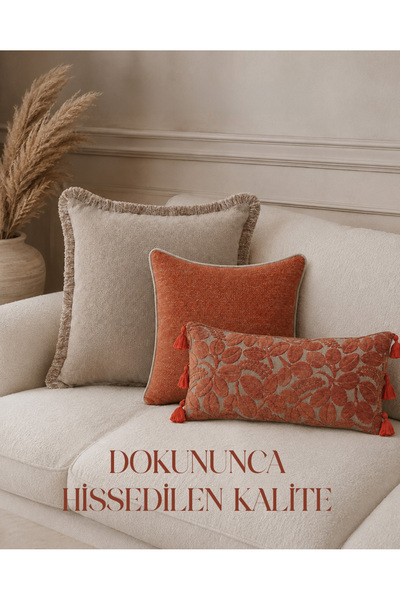 BEZEK 3’lü Terracotta Kırlent Seti Turuncu – 30x60, 40x40, 50x50 Dolgulu Kırlent
