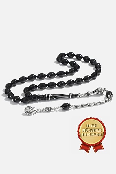 MEKS JEWELS Gümüş İşleme İmameli Sade Oltu Tesbih