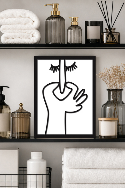 DEKORENZO Elini Yüzüne Kapatan Figür Soyut Wc Tablosu 20x25 cm Banyo Dekoru