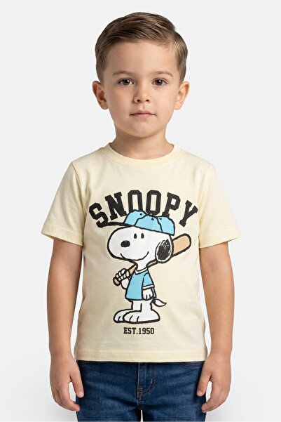 PEANUTS Toddlers Boy Crew Neck Short Sleeve Snoopy Print T-Shirt, Pale Yellow