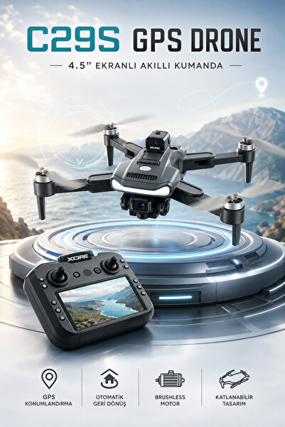 TECHNOMEN C29S GPS Kameralı Drone 4.5 İnç Ekranlı Kumanda Fırçasız Motor Katl...