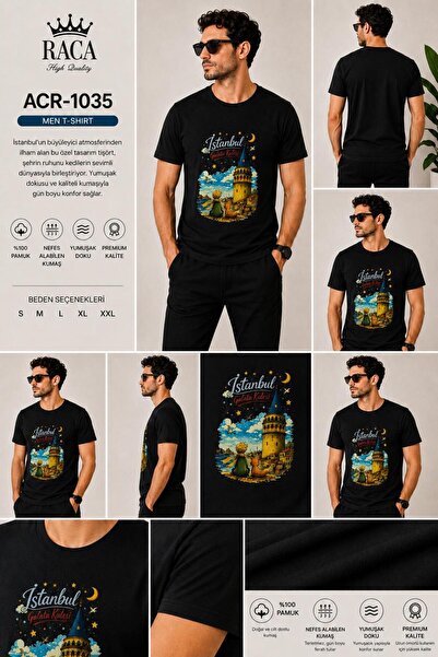 Erkek/Unisex Regular Fit Normal Kesim %100 Pamuklu Yumuşak Dokulu Emprime İstanbul Baskılı Tişört