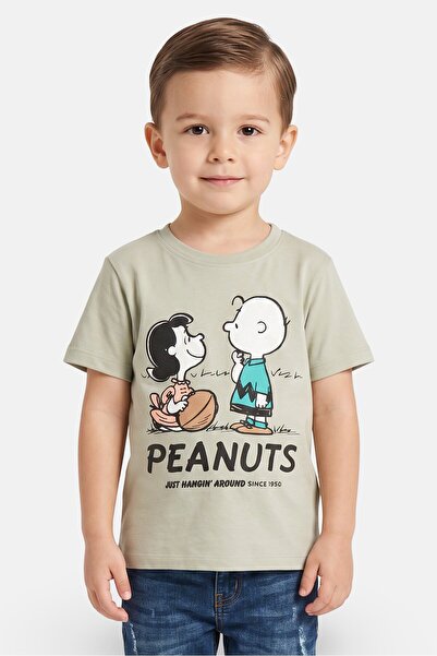 PEANUTS Toddlers Boy Graphic Print Short Sleeve Top, Sage Green