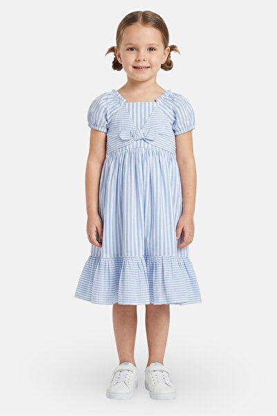 Miss Kids Girl Stripe Short Sleeve Dress With 2 Pack Hair Clips, Multicolor