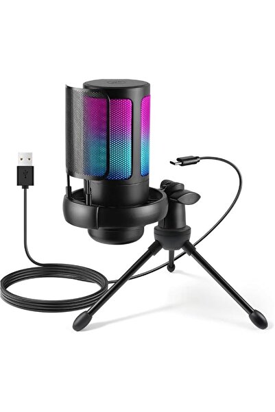 XVersion RGB Gaming USB Microphone for PC & PS5, Condenser Mic with Quick Mut...