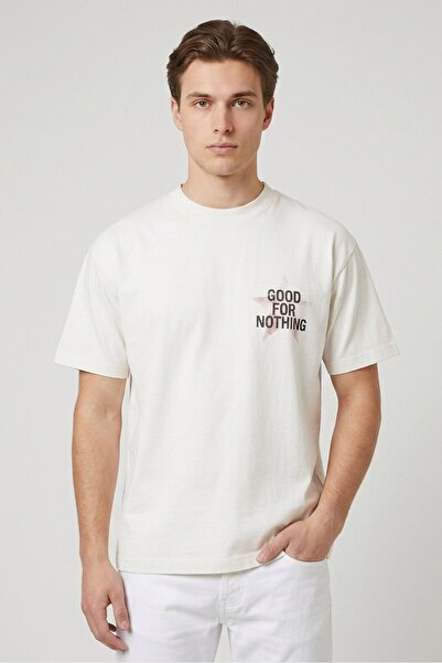 Good For Nothing Men Crew Neck Short Sleeve Graphic Print T-Shirt, Off White