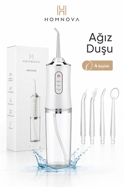 Homnova Şarjlı Ağız Duşu 4 Başlıklı 3 Modlu Kablosuz Diş Arası Temizleme Ciha...