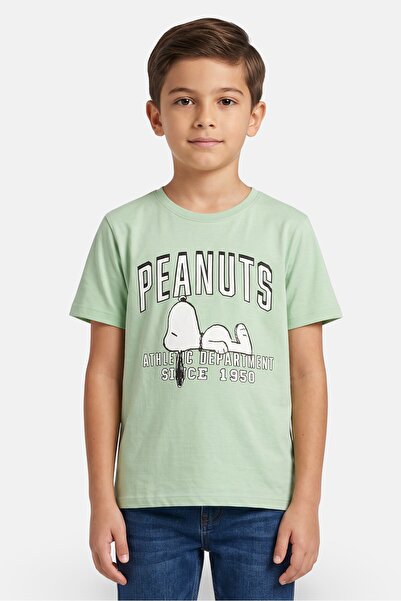 PEANUTS Kids Boy Crew Neck Short Sleeve Print T-Shirt, Green