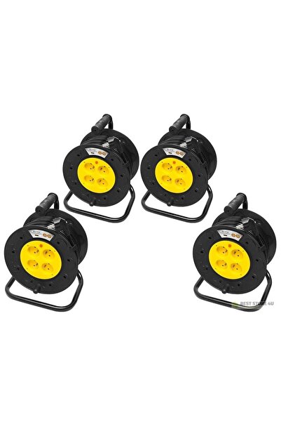 OEM Tambur prelungitor cu 4 prize cu împământare 50m 3x2.5mm, Negru/Galben