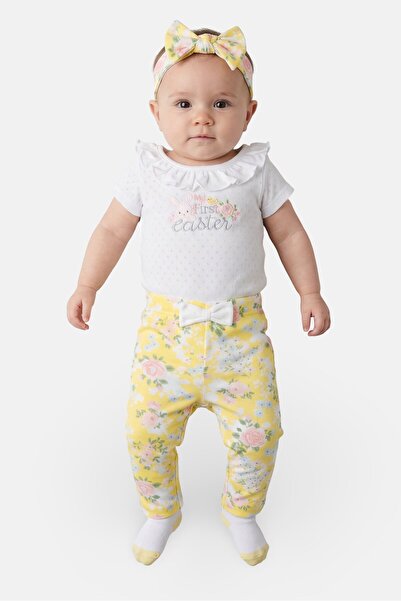 Baby Essentials Toddlers Girl 4 Pieces Printed Bodysuit And Pants Set, Multic...