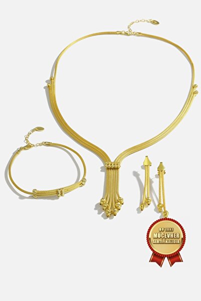 MEKS JEWELS 925 Ayar Gümüş Dorikalı Kayzer Set – 14 Ayar Altın Kaplama