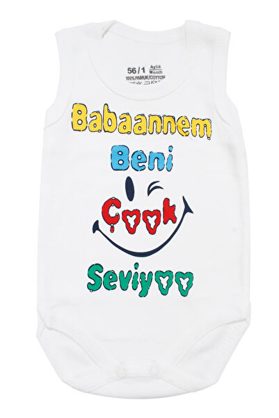 bebegen Unisex White Bodysuit with the Text "My Grandmother Loves Me Very Muc...