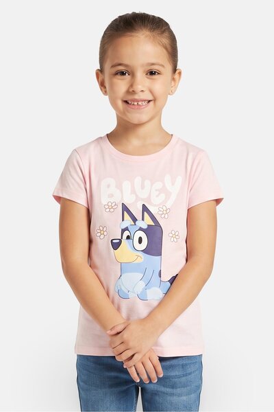 bluey Kids Girl Crew Neck Short Sleeve Print T-Shirt, Pink