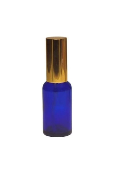 OEM Blue glass bottle with spray pump, 20ml, black, gold
