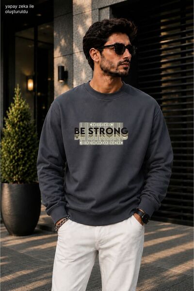 caddekombin سويت شيرت رجالي كاجوال برقبة دائرية مطبوع عليه Be Strong Motivati...