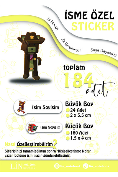 lin notebook Superbear İsme Özel Sticker Kalem Defter Okul Etiketi, Sudan Etk...