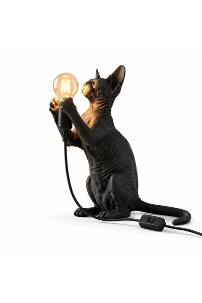 Fibrika Store Siyah Sfenks Kedi Tasarımlı Masa Lambası