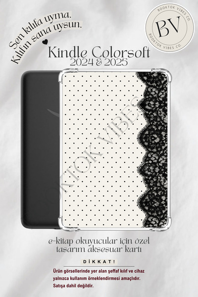 BookTok Vibes Co. Puantiye Dantel Siyah Beyaz Temalı Insert - Kindle ve Kobo ...