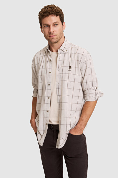 U.S. Polo Assn. قميص رجالي بأكمام طويلة من Stone 50320280-VR049