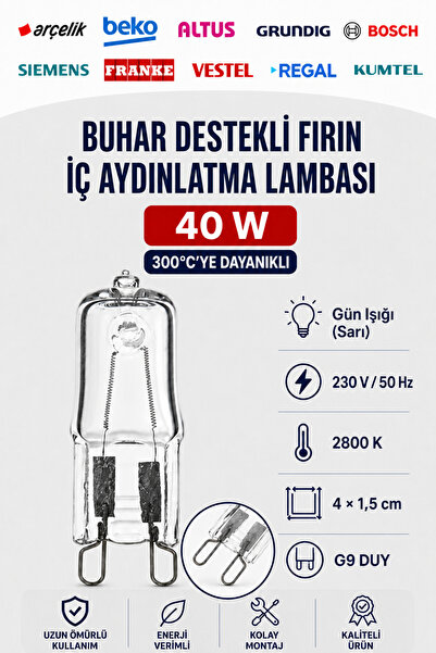 ÖZ BEYAZ EŞYA THOR UYUMLU ANKASTRE FIRIN LAMBA AMPULÜ 40 W G9