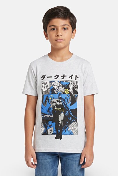 DC x Batman Kids Boy Graphic Print Short Sleeve T-Shirt, Grey