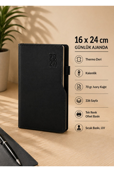 Mr.Notebook Kişiye Özel İsim Yazılı Siyah 16x24 2027 Günlük Ajanda