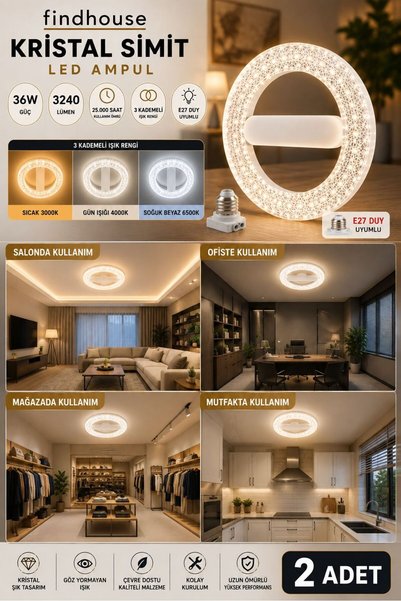 Bulika 2 ADET Kristal Simit Led Ampul 3 Farklı Renk Değişimi E27 Uyumlu Lamba...