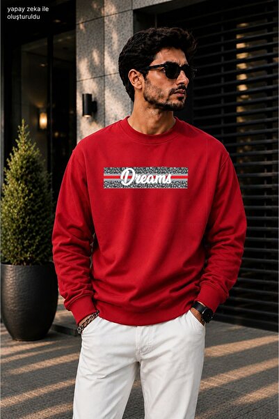 caddekombin Men's Dreams Slogan Printed Cycling Round Neck Casual Sweatshirt