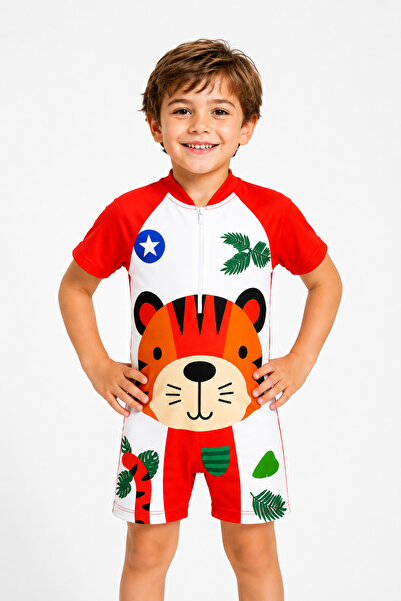 rimex sport wear Boys' Tiger Pattern Uv Protection Short Sleeve Swimming Suit...