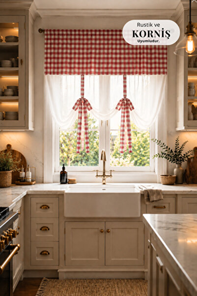 perde plus Pötikare, Plaid Patterned Kitchen Curtain – Natural Country Style ...