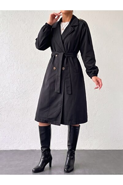 mass fashion Women's Belted Trench Coat with Pocket Detail