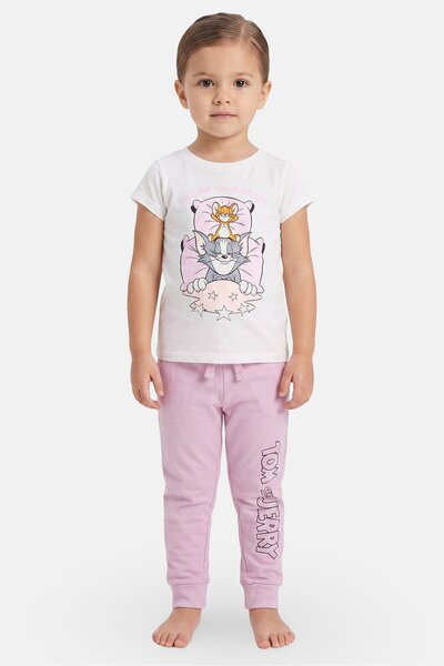Tom and Jerry Toddlers Girl 2 Pieces Print Top And Pants Pyjama Set, Multicolor