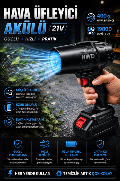 VSA Şarjlı Turbo Hava Üfleyici Fan 24V Akülü Güçlü Motor Kablosuz Toz Temizleme PC Araba Klavye Blower - 2 Adet Akü Ve Şarj Standı mevcut Kutulu