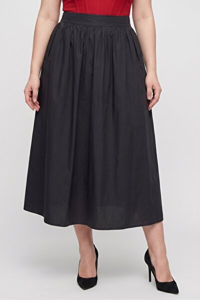 Threadbare Women Solid Midi Skirt, Black