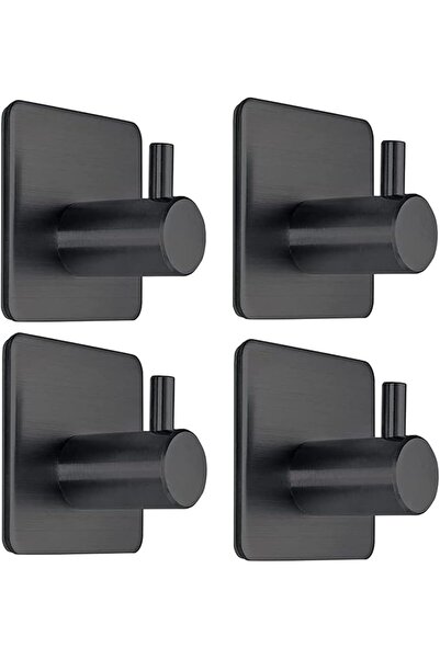 AMERTEER Black Adhesive Towel Hooks Heavy Duty Stick On Wall Hooks Shower Hoo...
