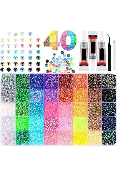 Generic 32000 Pcs Resin Rhinestones Kit,40 Colors 3mm Flatback Rhinestones wi...