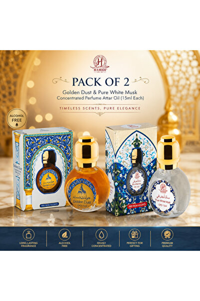 Hamidi Pack of 2 Golden Dust & Pure White Musk Concentrated Perfume Attar Oil...