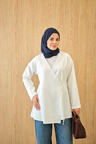 LOCCO Women's Side Tie Kimono White
