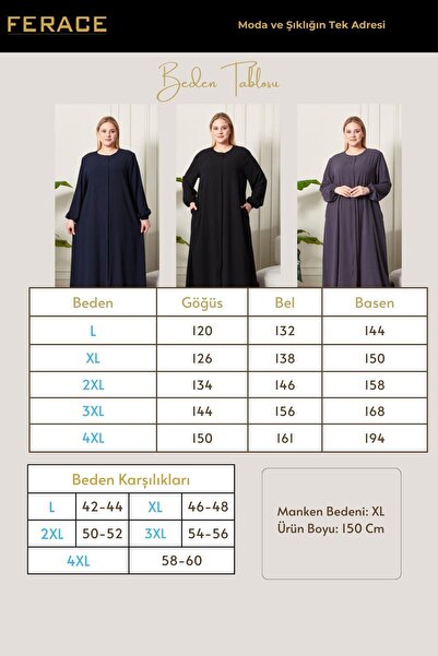 Ferace Kadin Buyuk Beden Tesettur Fermuarlı Yandan Baglamalı Kusaklı Elbise Oversize