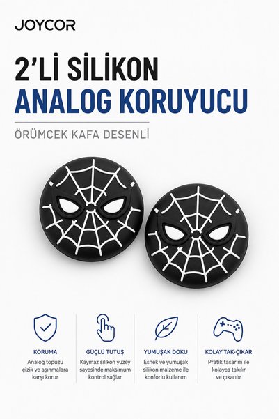 JOYCOR 2’li Örümcek Ağ Desenli Silikon Analog Kılıf Koruyucu Kaymaz Yüzey Ps5...
