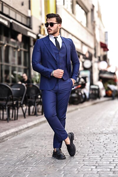 BS BLACK SMOKİN Erkek Slim Fit Yelekli Düz Takım Elbise