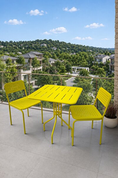 Evdemo Eftalia 2 Kişilik Metal Bahçe Balkon Mutfak Masa Takımı Sarı