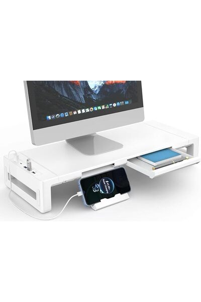 LBMT حامل شاشة قابل للطي، حامل شاشة كمبيوتر للمكتب مع منفذ USB 3.0 ومنفذ شحن،...