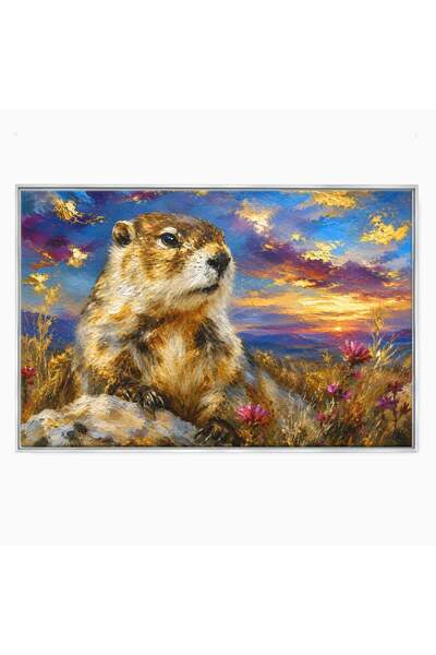 Luxcanva Tablou Canvas Marmota La Apus 60x40 cm cu Rama Argintiu Marmota Apus...