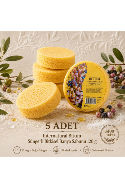 Dermolive Internatural Bıttım Herbal Bath Soap with Sponge 5-Pack (5 X 120 g)