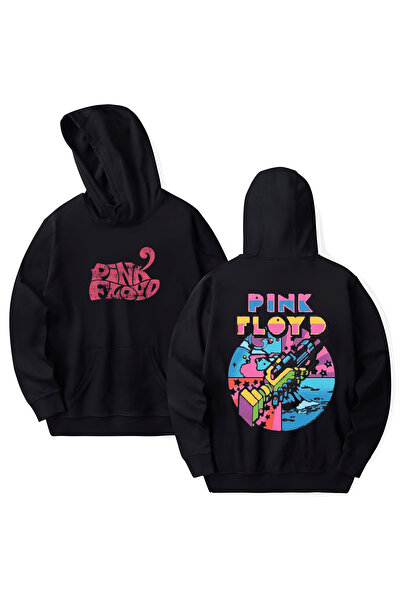 STİL-X Hanorac cu glugă din bumbac imprimat Pink Floyd, cu mânecă lungă, cu 3...