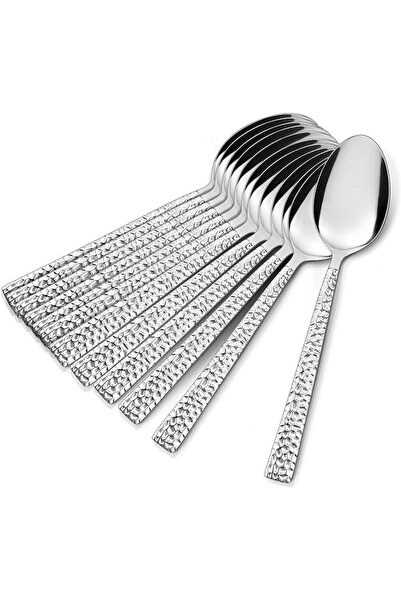 GENERAL E-far - Set of 12 Hammered Stainless Steel Spoons, 7.9 Inches, Tables...