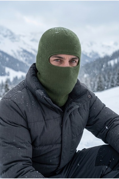 Belifanti Collection Knitted Knitwear Khaki Single Eye Snow Mask