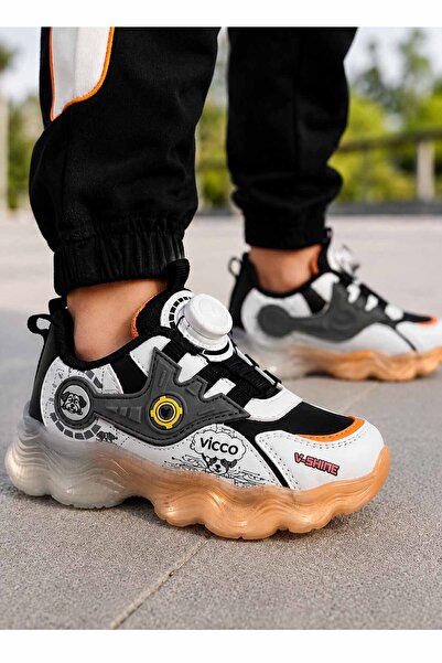 Vicco Kız Çocuk Siyah Işıklı Spor Ayakkabı Kalın Taban Akıllı Bağcıklı Sneaker